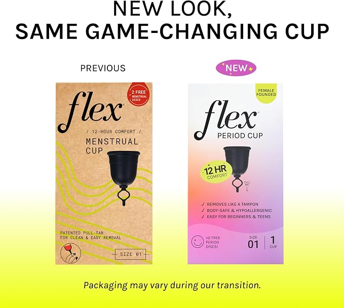 Flex Cup Starter Kit (Full Fit - Size 01) | Reusable Menstrual Cup + 2 Free Menstrual Discs | Pull-Tab for Easy Removal | Tampon + Pad Alternative | Lasts up to 10 Years | Capacity of 2 Super Tampons