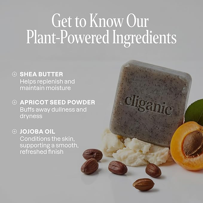 Cliganic Exfoliating Bar Soap – Body Scrub Soap with 98% Natural Ingredients Cleanses, Smooths & Revitalizes Skin, Moisturizing Soap Bar- Cypress Neroli & Violet Wood Scents (2 Pack)