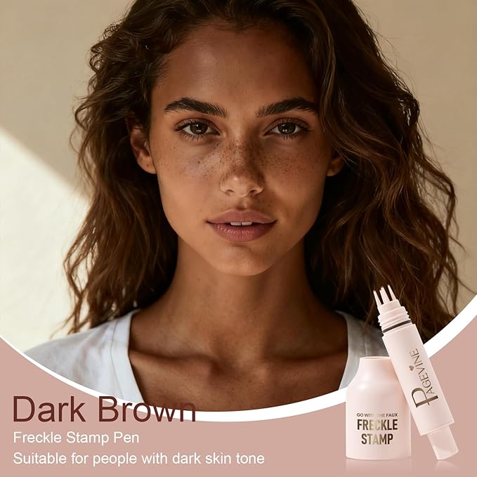 Faux Freckle Stamp Pen, Natural and Lifelike Sunkissed Face Freckle Makeup with Fake Freckles Stain Marker Pen Tool, Waterproof and Quick Dry & Long-Lasting, 03 Dark