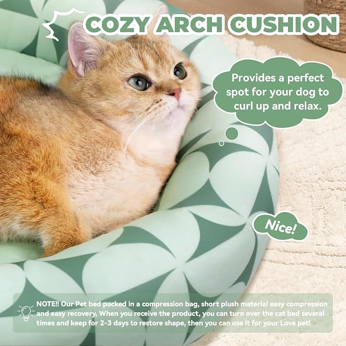 Zerbuger 20in Green Pattern Round Dog Bed Sofa for Dogs Cats, Washable | for Small/Medium/Large Dogs Cats, Foam Pet Couch with Removable Mat Non-Slip Bottom, Pet Cuddler for Indoor/Outdoor/Car/Cage