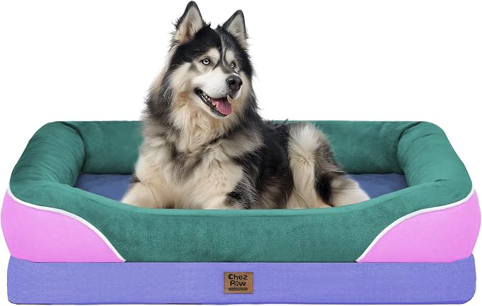 Orthopedic Washable XXL Dog Bed for Extra Large Dogs | Egg Crate Foam, 4-Sided Bolster Support, Waterproof Liner, Non-Slip Bottom, Removable Bolster Cover, 45 x 35 Inch