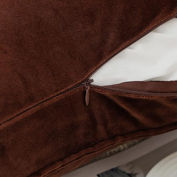 JIAHANNHA Velvet Brown Throw Pillow Covers 16”x16”Pack of 2 Soft Decorative | Square Cushion Covers for Couch Sofa Bed Livingroom Car Home Decor,40x40Cm