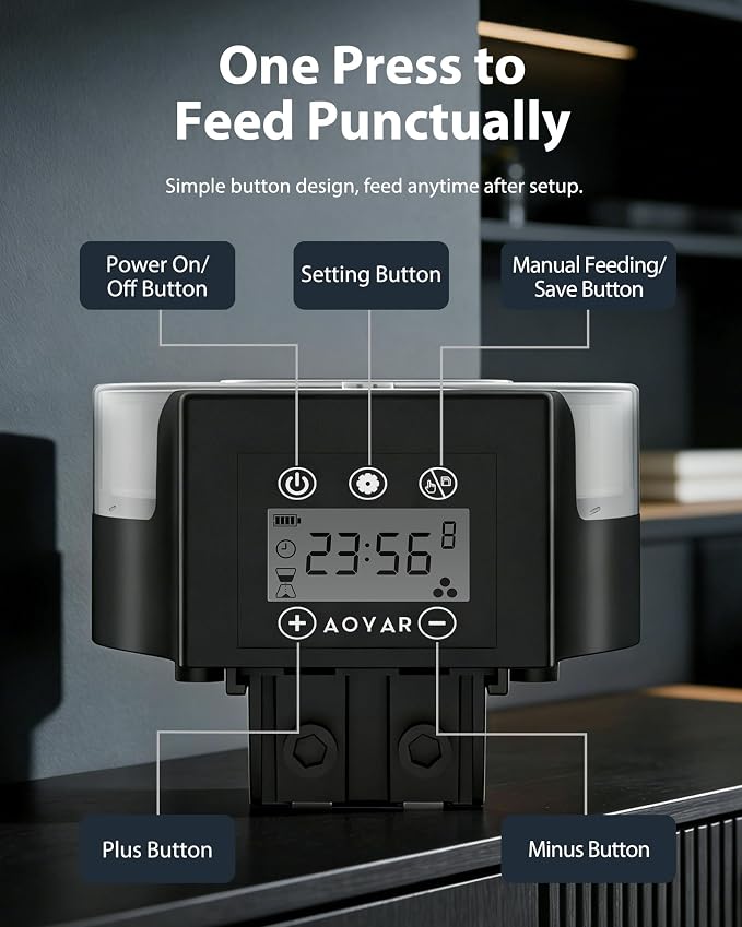 Automatic Fish Feeder Dispenser for Aquarium: Auto Precision Food Feeding 300ml Large Capacity for Powder Flakes Pellet, Battery Feeders Timer for Small Tank Turtle Betta Koi Vacation Weekend Day