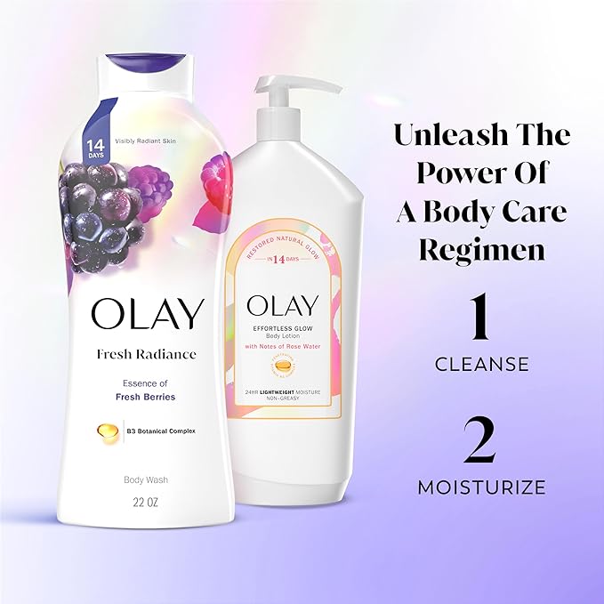Olay Body Wash for Women, Fresh Radiance, Refreshing & Renewing, Made with Plant Based Cleansers, B3 Botanical Complex, For All Skin Types, Fresh Berries Scent, 22 fl oz (Pack of 4)