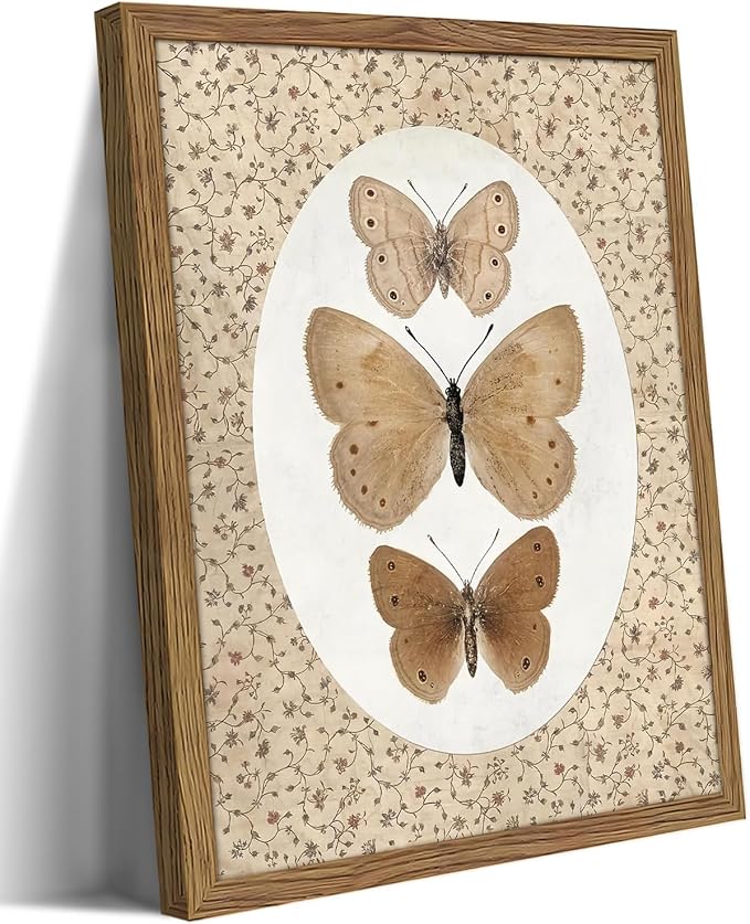 Framed Butterfly Canvas Wall Art, Vintage Butterfly Pictures Posters Wall Decor, Modern Farmhouse Decor, Rustic Retro Butterflies Paintings Prints for Bedroom Bathroom Shelf 16x24 inch