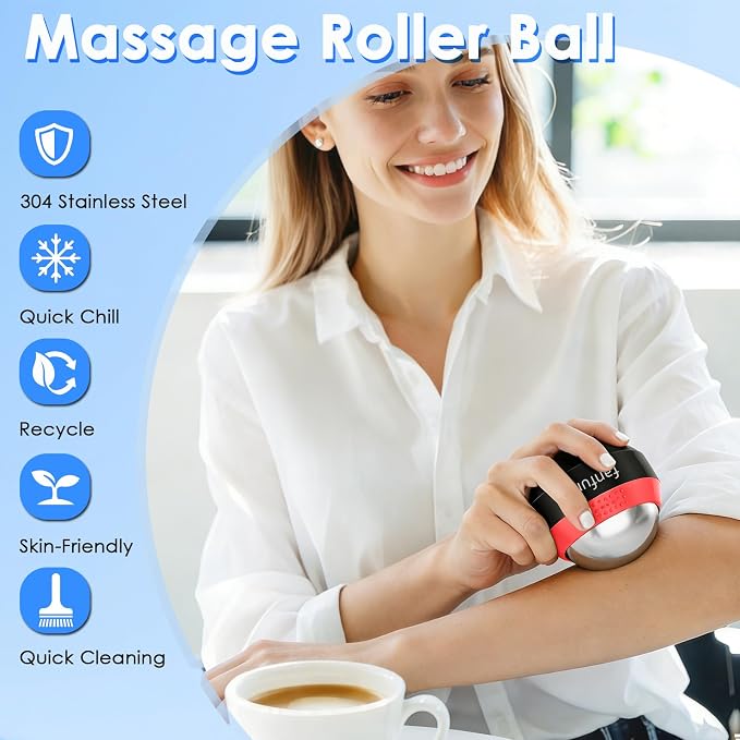 Massage Ice Roller Ball - Cold & Heat Therapy Roller for Deep Tissue Massage Pain Relief, Plantar Fasciitis Roller (Black & Red)