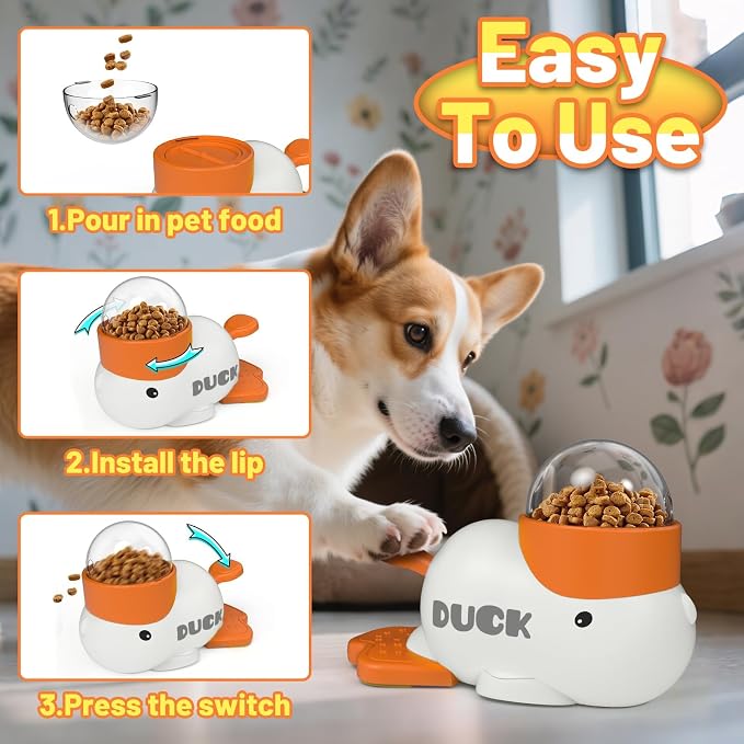 Duck Dog Treat Dispenser Toy, Interactive Slow Feeder Puzzle Toy | Duck design with interactive treat dispensing, slow feeding, and puzzle play to provide mental stimulation and reduce boredom