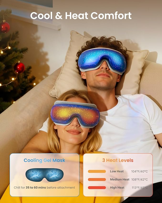 RENPHO Christmas Limited Edition Eye Massager with Heat and Cooling, White Elephant Christmas Birthday Gifts for Mom Dad Women Men Her Him, Eyeris 3 Voice Control, Eye Care Sleep Mask for Migraines