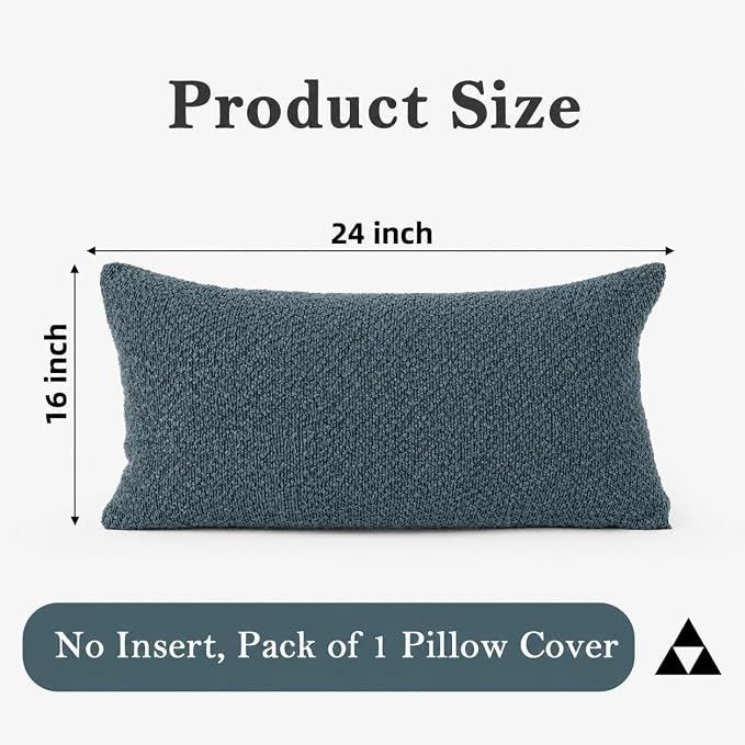 JoraLion 16x24 inch Boucle Lumbar Pillow Cover, Dusty Blue Woven Texture Neutral Long Pillow Cover Breathable Cushion Case for Couch Sofa Bed Living Room Home Decor (Cover Only)