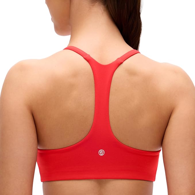 CRZ YOGA Butterluxe Low Coverage V Neck Sports Bras for Women - Spaghetti Straps Racerback Padded Yoga Top