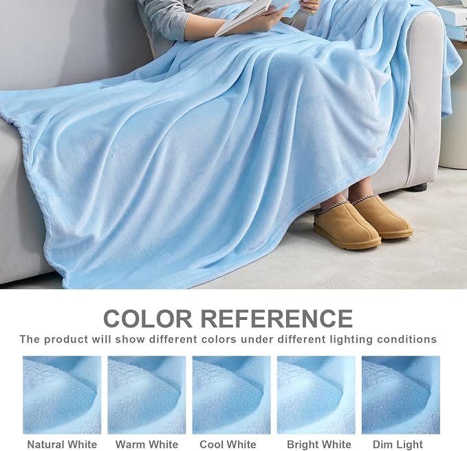 Hansleep Full Light Blue Fleece Blanket, Soft Flannel Bed Blanket | Fuzzy Cozy Blanket 84x90 Inches, Multi-use for Bed, Sofa, Couch, Travel, Camping, All Season Warm Lightweight Cover