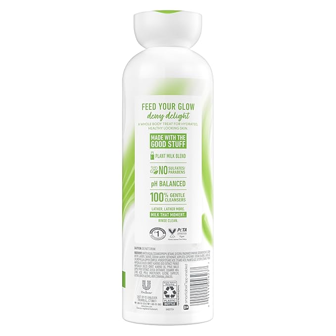Dove Plant Milk Cleansing Body Wash Almond Milk & Green Apple for Moisturized Skin Gentle Cleanser, No Sulfates or Parabens, pH balanced 17.5 fl oz (Pack of 4)
