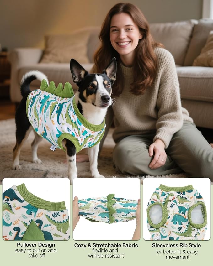 CuteBone Dinosaur Costume Dog Shirt, Stretchy Velvet T-Shirt Clothes for Small Dogs, Soft & Breathable Pet Tee Outfit Cat Apparel for Daily Wear, Cozy Pullover Design Puppy Fashion COSBX03L