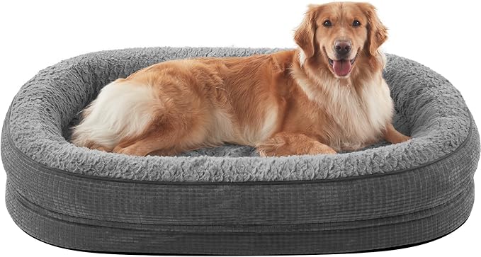 JOEJOY Orthopedic Dog Beds Large Sized Dog, XL Egg-Crate Memory Foam Pet Couch Bed with Bolster Sides, Waterproof Lining, Removable Washable Cover & Non-Slip Bottom, Grey