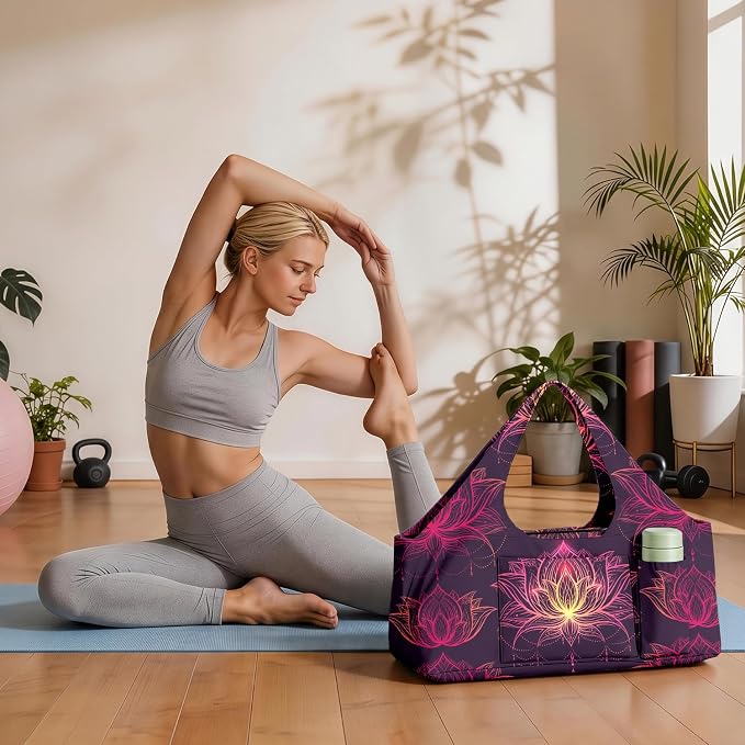 Women's Yoga Bag with Yoga Mat Carrier - Large Mat Pocket Fitness Tote for Pilates, Gym, Travel, Office & Beach