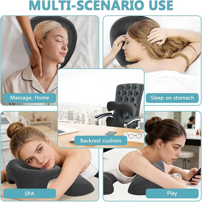 Face Down Massage Pillow for Sleeping | Face Down Pillow with Non-Slip Bottom Home Head Cushion and Chest Cushion for SPA & Sleep (Gray)