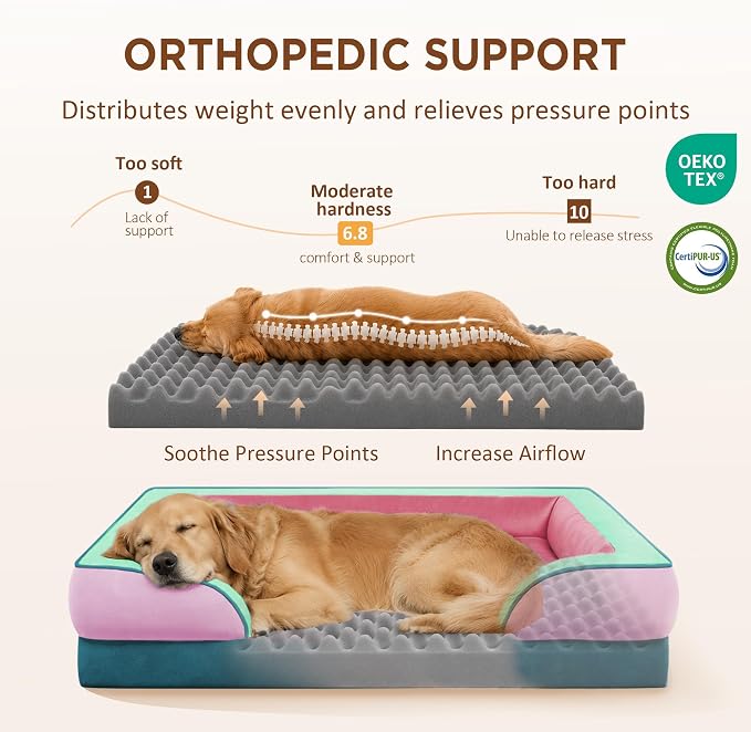 Comfort Expression Orthopedic Dog Bed for Extra Large Dogs with Bolster | Waterproof Dog Couch Bed with Washable Cover & Non-Slip Bottom, Supportive Egg Crate Foam XL Pet Bed, 45x35 Inch