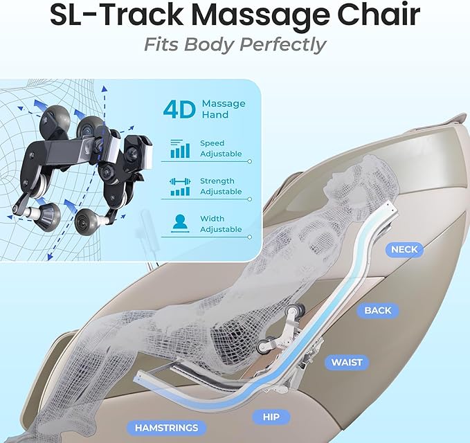 Titan 4D Endor l 4D Massage Roller l Full Body Massage Chair l Body Scan Technology l SL Track l 3 Stage Zero Gravity Reclining l Space Saving l Bluetooth Speakers (Taupe)