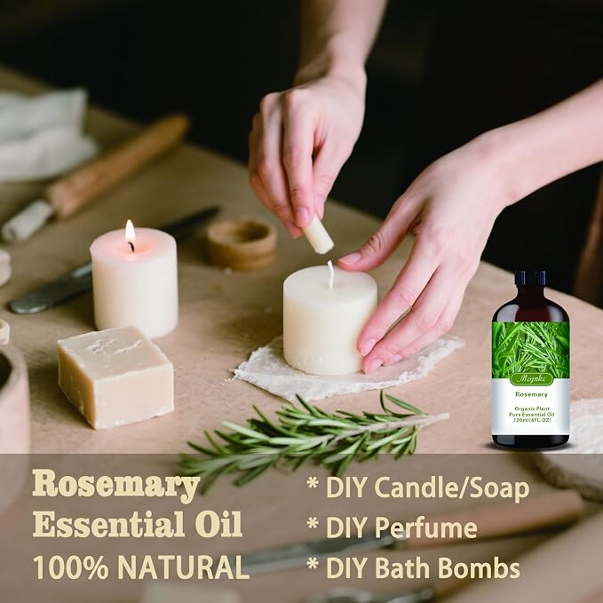 Rosemary Essential Oil, Rosemary Oil for Hair Care, Diffuser, Humidifier, Massage, DIY Soap, Candle, Cleaning, Focus, Gift Ready,Rosemary Fragrance Oil - MLYNKL Essential Oils (4.33 fl oz / 130ml)