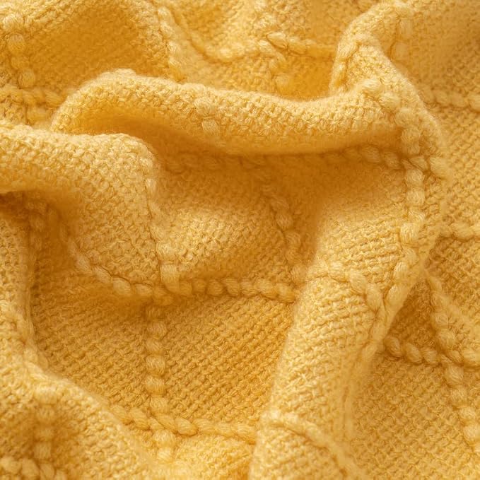 BATTILO HOME Yellow Throw Blanket with Fringe, Gold Bed Throws Spring Decorative Large Throw for Couch Sofa Indoor Outdoor (Yellow, 52"x80")