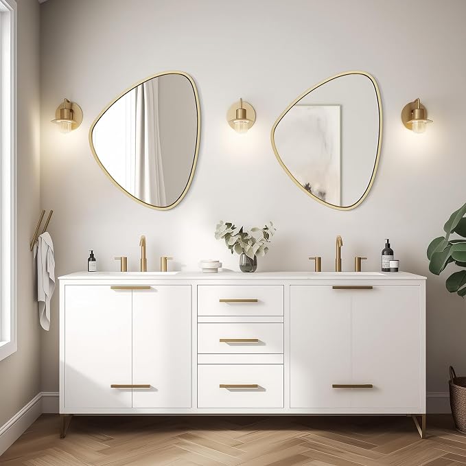 Asymmetrical Mirror, Irregular Wall Mirror, Wall Mirrors Decorative for Bedroom Living Room entryway Hall, Wall Mirror for mid Century Modern Decor 24" H x 19" W, Gold