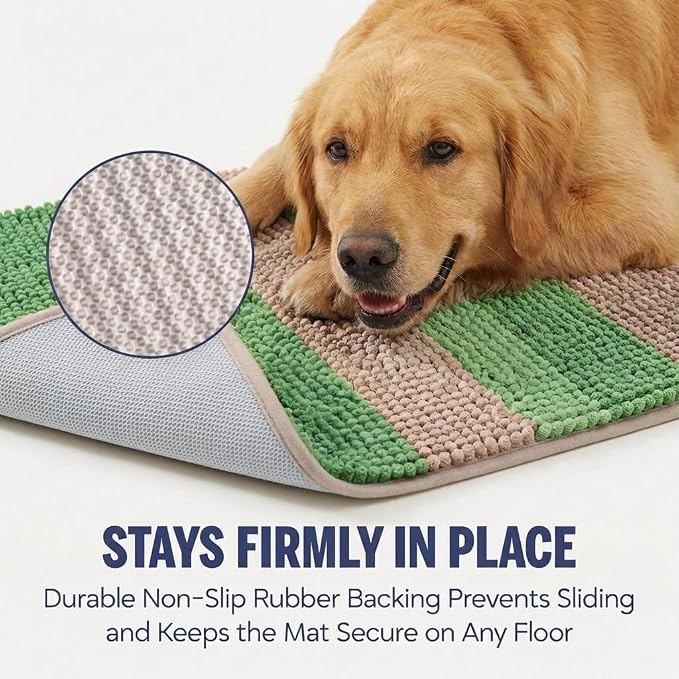Muddy Mat® Super Absorbent Loop-Thread Chenille Dog Door Mat for Muddy Paws – Non-Slip, Machine Washable Indoor Entry Rug, Quick-Dry Pet Mat for Entryway – Olive Sand 19"x30"
