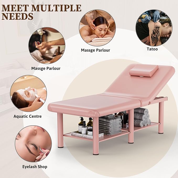 Olela Wide Foldable Massage Table - Professional Massage Table with Adjuatable Backrest & Large Storage Space, Treatment Tables with Metal Frame and Pu Leather for Spa, Beauty, Rehabilitation