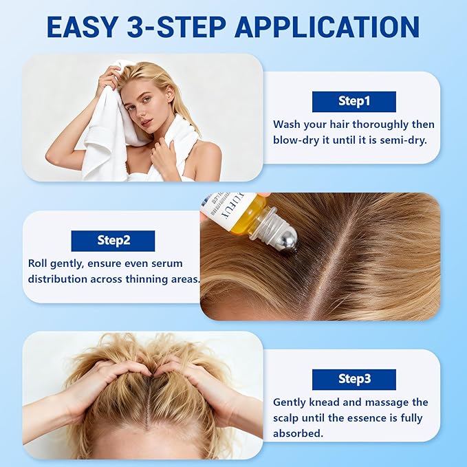 Hair Growth Serum Roll On 30ML, With 3% Batana Castor 2% Biotin Niacinamide 3% Rosemary Oil for Hair Growth No-Rinse, Fast-Absorbing Scalp Serum For Thinning Hair for Men & Women -1.0 Fl OZ