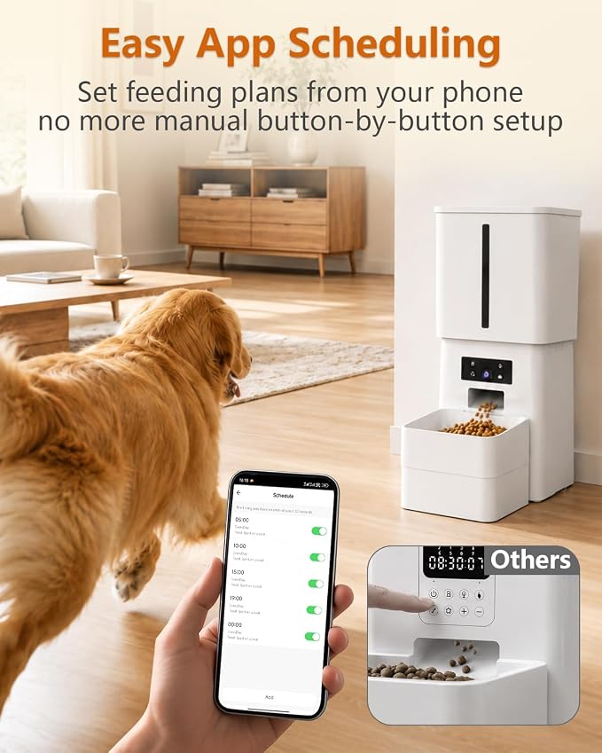 Automatic Dog Feeder Large Breed: 15L/63 Cup Capacity for Kibble up to 22mm | Anti-Clog Slow Feeder with Elevated Stand, Featuring HD Camera with WiFi and Easy App Scheduling by Yakry