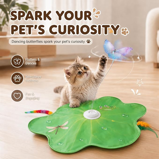 Cat Toy, Interactive Cat Toy, Cat Toys Interactive | Rechargeable Hide and Seek Automatic Kitten Toy with 3 Replaceable Wands, 3 Modes, Realistic Bird Chirp Sounds for Indoor
