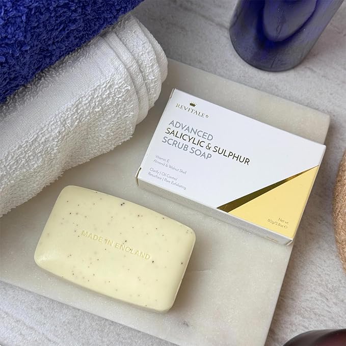 REVITALE Advanced BHA Salicylic Acid & Sulphur Scrub Soap – Clarifying Exfoliating Bar