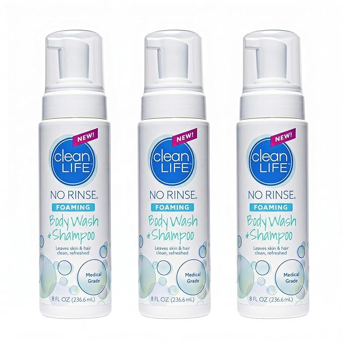 No-Rinse Foaming Body Wash - Waterless Foam Cleanser for Elderly, Adults, Kids, Infants & Caregiver - Rinse-Free for Sensitive Skin - Travel Size- Refreshed & Moisturized Skin - 8 fl oz (Pack of 3)