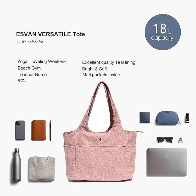 ESVAN Yoga Tote Bag Mat bag Women Shoulder Bags Carryall Tote for Travel Office Workout Gym Nurse Beach