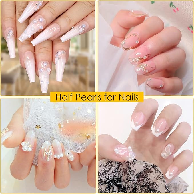Mckanti 11176pcs Nail Pearls for Nail Art, 8 Mixd Sizes (2/3/4/5/6/8/10/12mm) Flatback Pearls Half Round Pearl Beads Loose Beads with 5 Dotting Pens and 1 Tweezer for DIY Crafts Nail Art Making