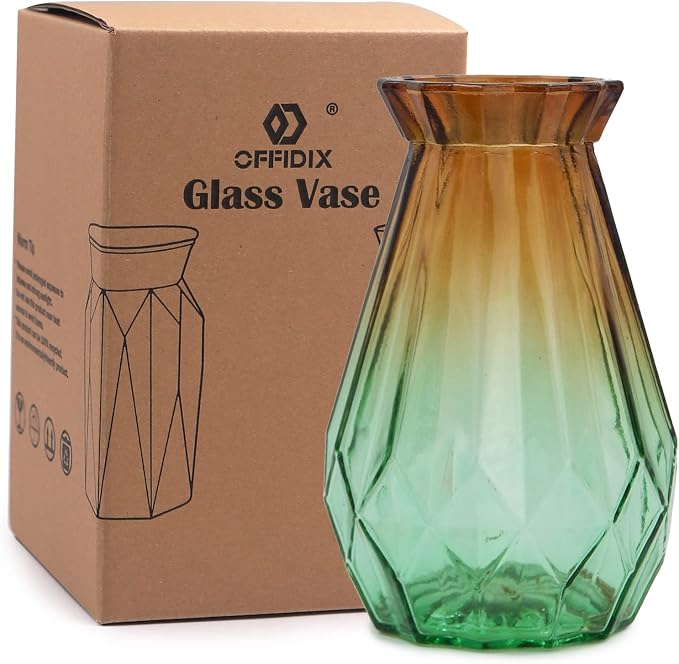 Glass Vase Gradient Multicolor with Geometric Faceted Design Floral Vase for Home, Business, Events or Weddings | for Home, Office or Wedding