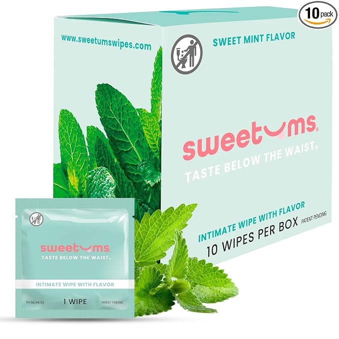 Sweetums Flavored Feminine Wipes For Women, Individually Wrapped - pH Balanced Wipes - Pack of 10 (Sweet Mint)