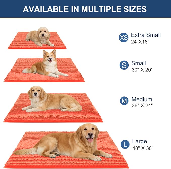 OLANLY Dog Door Mat for Muddy Paws 47x17, Extra Absorbent Chenille Mud Mat | Coral, Absorbs Moisture and Dirt, Non-Slip Machine Washable Doormat, Quick-Drying Indoor Entryway Floor Mat for Dogs