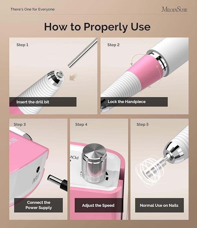 MelodySusie Entry-Level Clip-On Cordless Nail Drill with Anti-Slip Silicone Handle, SC300I 30000RPM Stable E-File for Manicure Shaping & Gel Removal, Perfect for Training, Nail Art Practice & Home Use