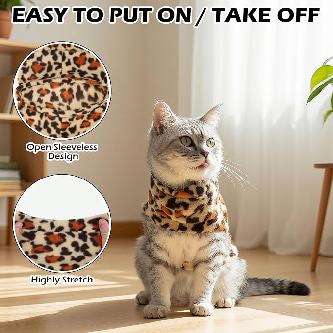 Cat Sweater Warm Fleece Pet Clothes for Cats Only | Soft Cat Vest Puppy Hoodie Coat, Fall Cold Winter Sweatshirt Pullover Clothing also for Small Dogs, Leopard Print S