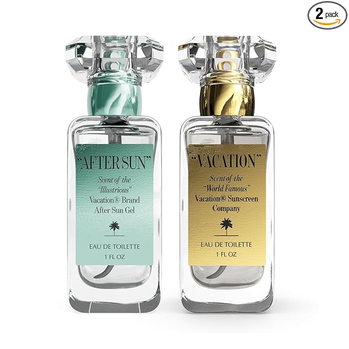 VACATION" & "AFTER SUN Eau De Toilette Duo, Coconut, Aloe Vera, Green Tea & Beach Scent, Signature Summer Fragrances, Unisex, Bundled Perfume Gift Set, 2 x 1 fl oz