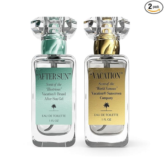 VACATION" & "AFTER SUN Eau De Toilette Duo, Coconut, Aloe Vera, Green Tea & Beach Scent, Signature Summer Fragrances, Unisex, Bundled Perfume Gift Set, 2 x 1 fl oz