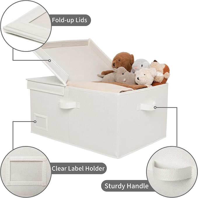 GRANNY SAYS Large Storage Bins with Lids, Decorative Storage Boxes with Double-Lids, Extra Large 63L Closet Organizer for Clothes, Toy Storage Chest, Ivory, 1-Pack