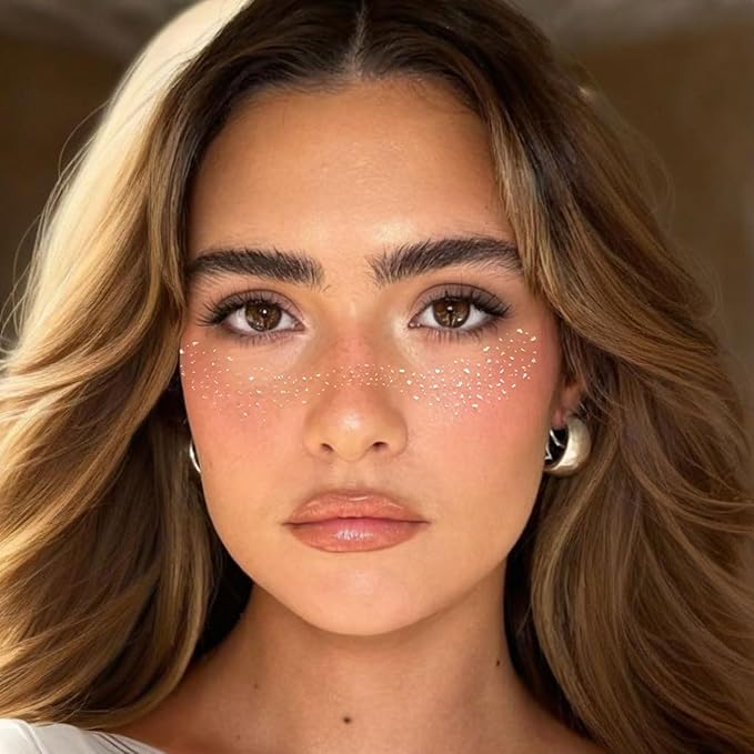 6Pcs Glitter Freckles Face Tattoo - 6.14x1.97 inch Silver Sparkle Freckles for Silver Face Glitters Makeup - Faces Stickers for Women Christmas Glitter Make Up