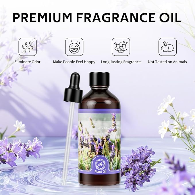 Lavender Essential Oil with Glass Dropper,Fragrance Oils for Aromatherapy | Pure Essential Oils for Diffusers for Home, Perfect for Diffuser, Yoga, DIY Candle and Soap Making - 100ml(3.38 fl oz)