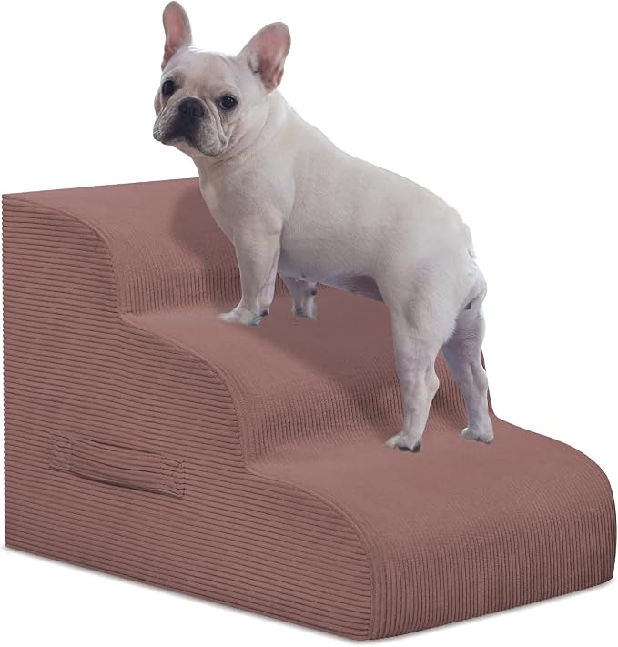 Mesa Lemon 3 Step Dog Stairs Pet Ramp for High Beds, Sofas and Cars | High Density Foam, Non-Slip Bottom, Removable Washable Cover, Portable Handle, Holds Up to 50 lbs, 16 Inch Height