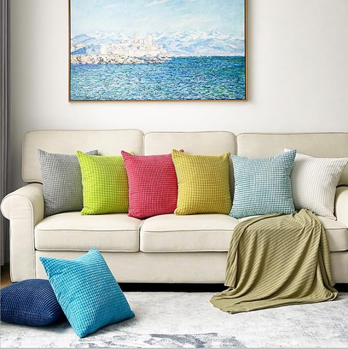 Pack of 2 Size bundel Polyester Blend Soft Hand Feeling Throw Pillows (with Insert) Size 18"x18" and 12"x20" one of Each (Sky Blue)