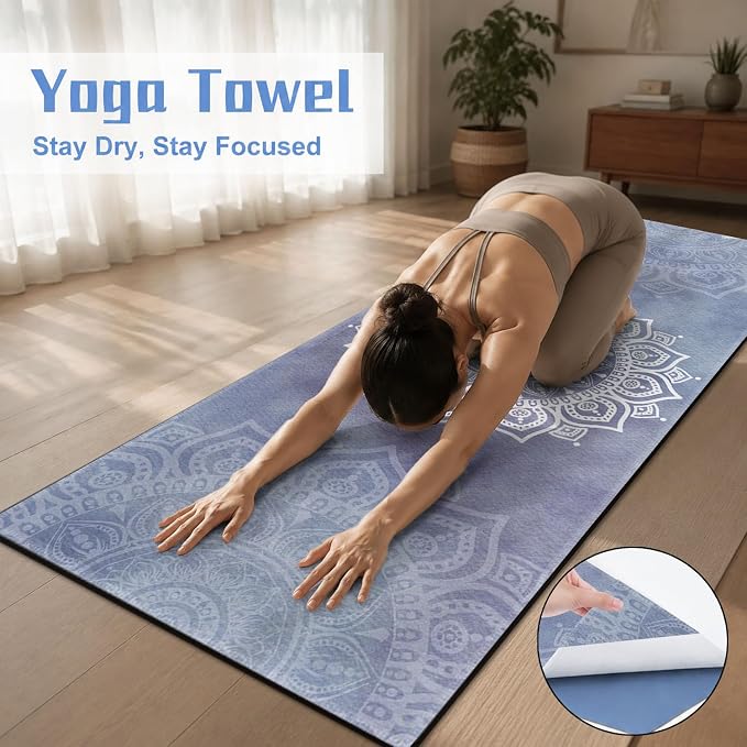 Yoga Mat Towel, Hot Yoga Non Slip with 4 Corner Pockets, 70 x 26 in | Soft Absorbent Microfiber With Four Corner Pockets, Fits Over Yoga Mats For Hot Yoga, Pilates, Gym, And Travel