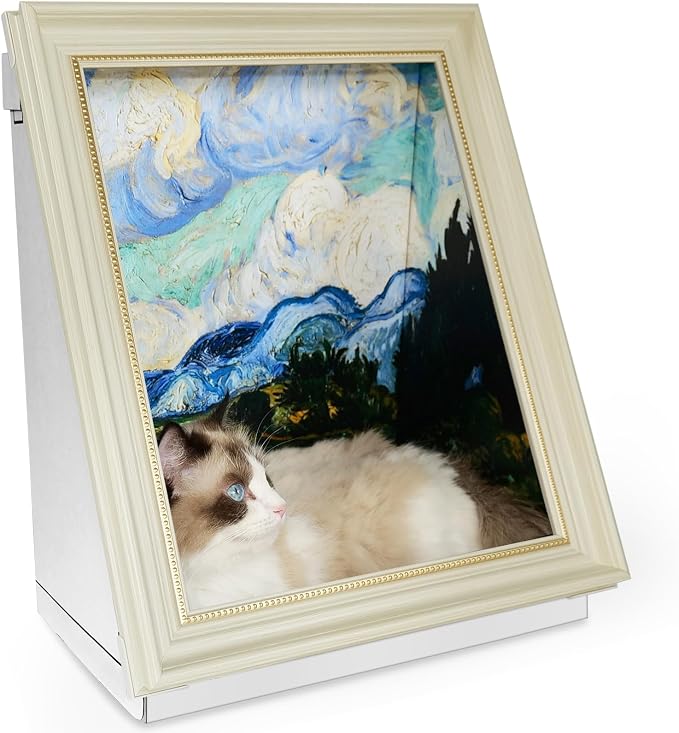 Mona Lisa Cat Bed Painting Cat Scratcher for Indoor Cat Scratching Board Pad, W/Horizontal CartBoard Cat Scratcher Bed House Half-Surround Design W/Catnip (Field with Cypresses, Frame Pre-Taped)