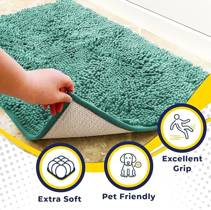 Muddy Mat® | Super Water Absorbent Door Mat Indoor, Microfiber Quick Dry Chenille Entryway Rug, Slip Resistant Front Door Mat,Indoor Mats for Entryway,Machine Washable Pet Rug, Seafoam Green 24"x120"