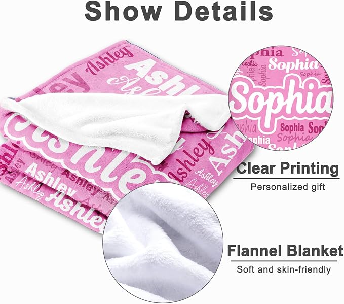 Yofair Ships Next Day, Personalized Blanket Gifts for Teen Girls Custom Blankets with Name Flannel Throw Girls Blanket Customized Gifts for Kids Adult